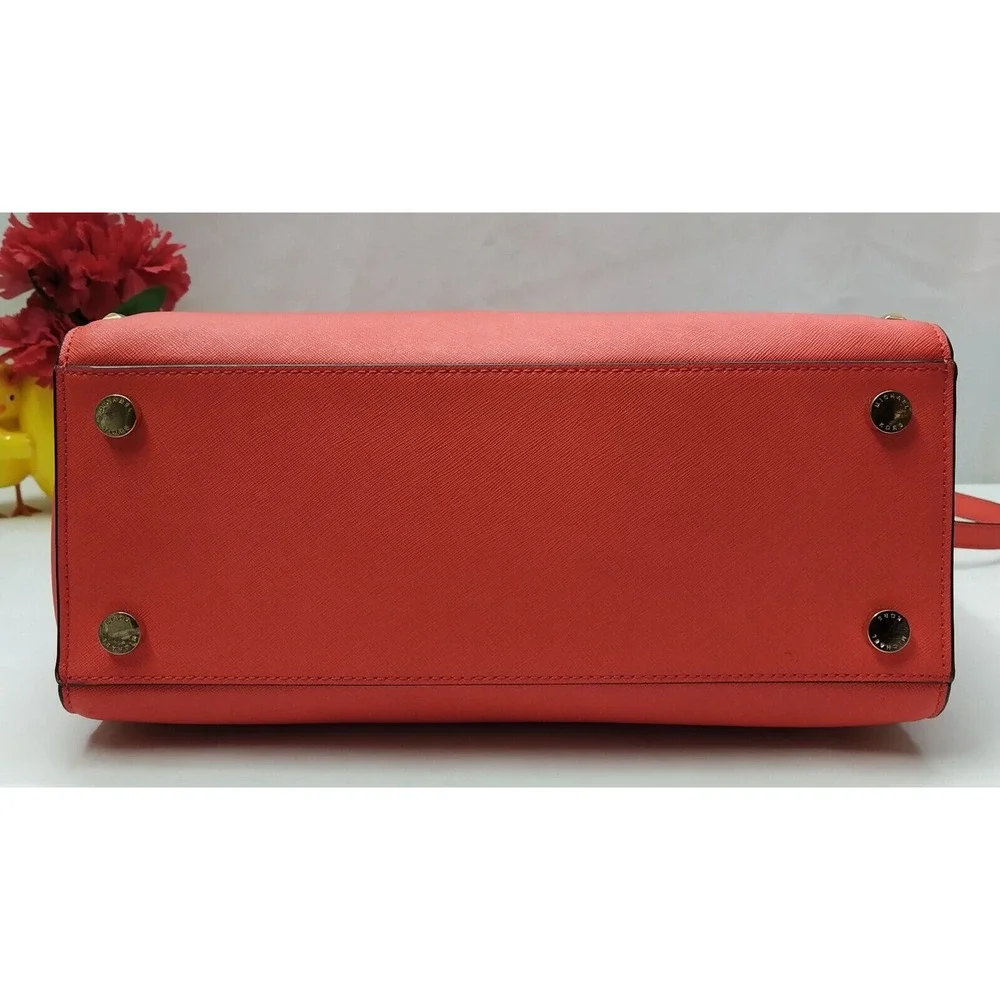 Michael Kors Selma Red Saffiano Leather Studded Top Handle Satchel Shoulder Bag